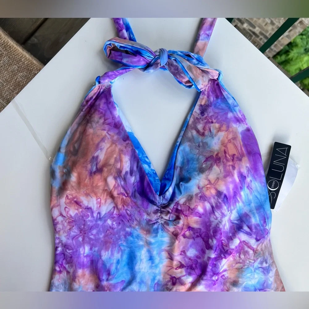 🆕 Soluna Reversible One-Piece Swimsuit Large Multicolor Tie-Dye Halter High Rise - Picture 3 of 13